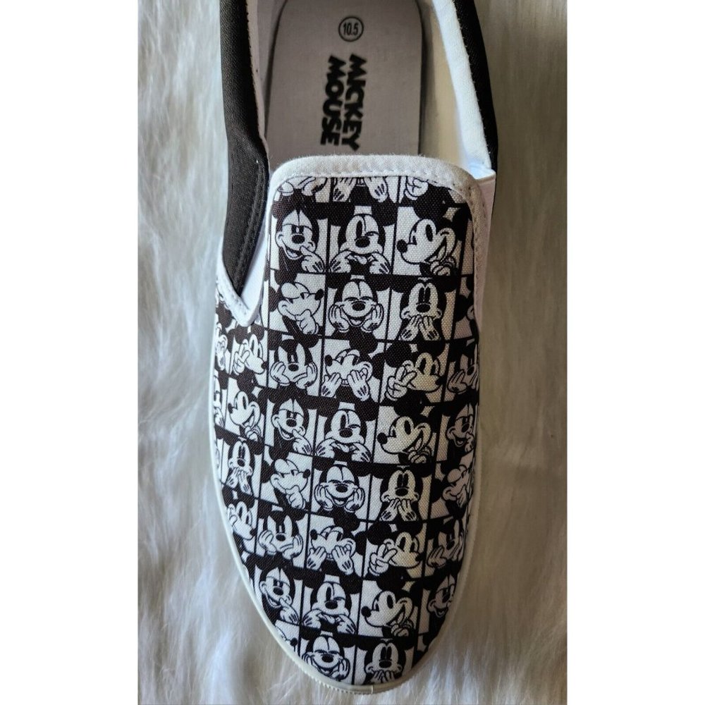Disney Mickey Mouse Black White Slip On Sneakers Shoes 151473 Mens 10.5 NWT - Picture 3 of 9
